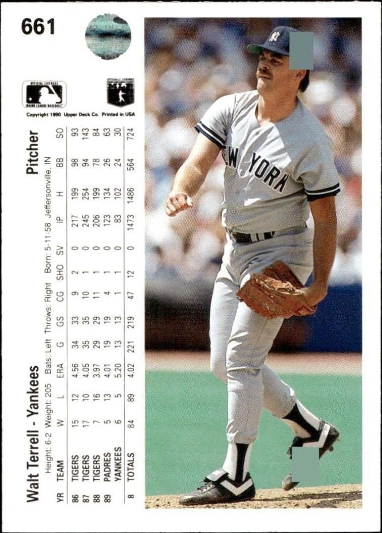 1990 Upper Deck Walt Terrell #661 baseball trading card back