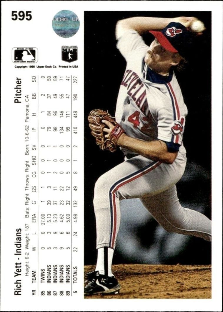 1990 Upper Deck Rich Yett #595 baseball trading card back