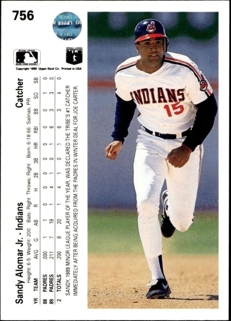 1990 Upper Deck Sandy Alomar Jr. #756 baseball trading card back