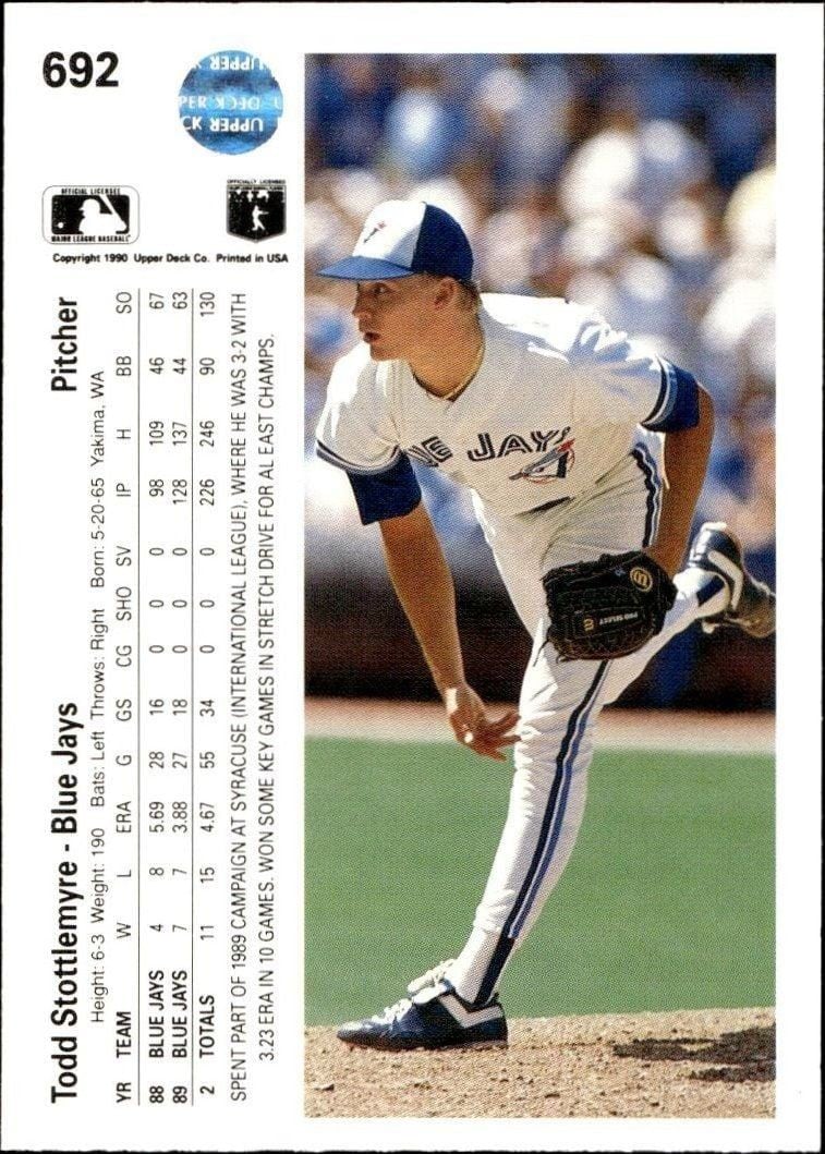 1990 Upper Deck Todd Stottlemyre #692 baseball trading card back