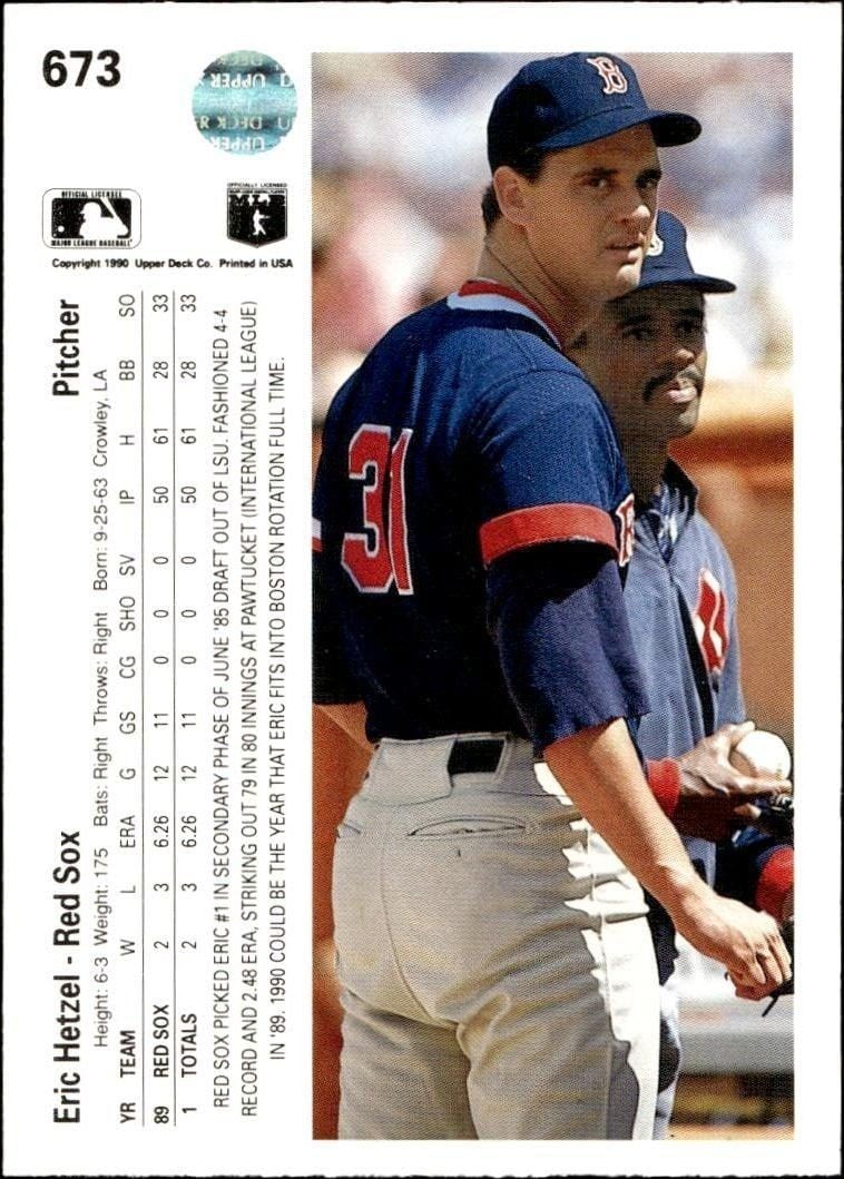 1990 Upper Deck Eric Hetzel #673 baseball trading card back