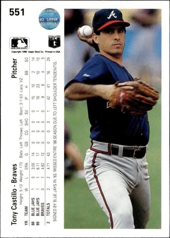 1990 Upper Deck Tony Castillo #551 baseball trading card back