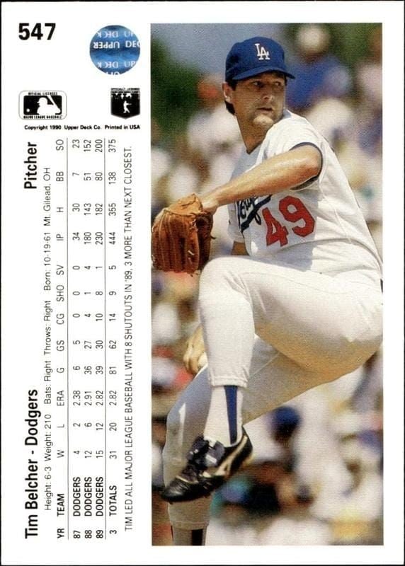 1990 Upper Deck Tim Belcher #547 baseball trading card back