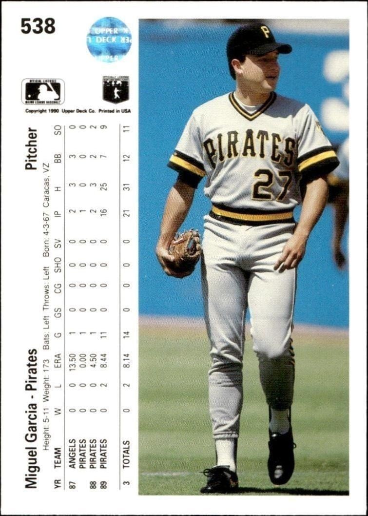 1990 Upper Deck Miguel Garcia #538 baseball trading card back