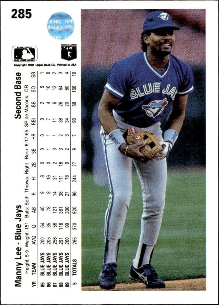 1990 Upper Deck Manny Lee #285 baseball trading card back