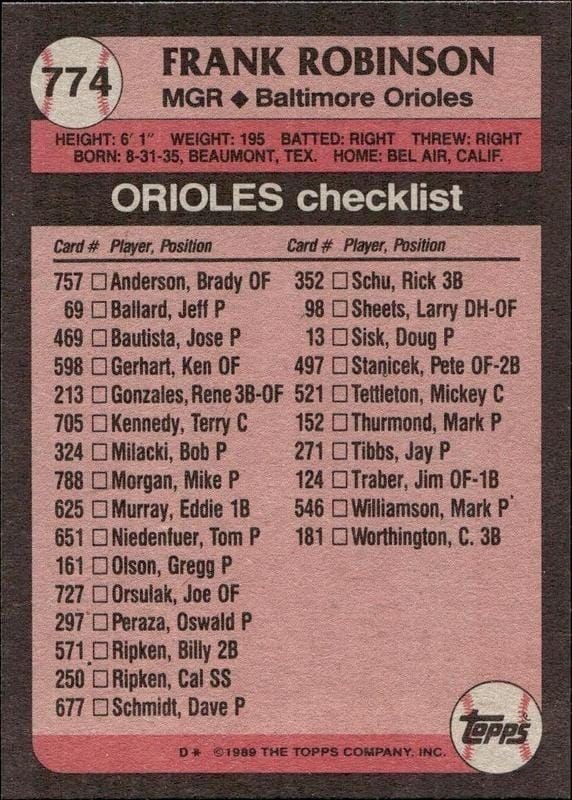 1989 Topps Frank Robinson #774 baseball trading card back