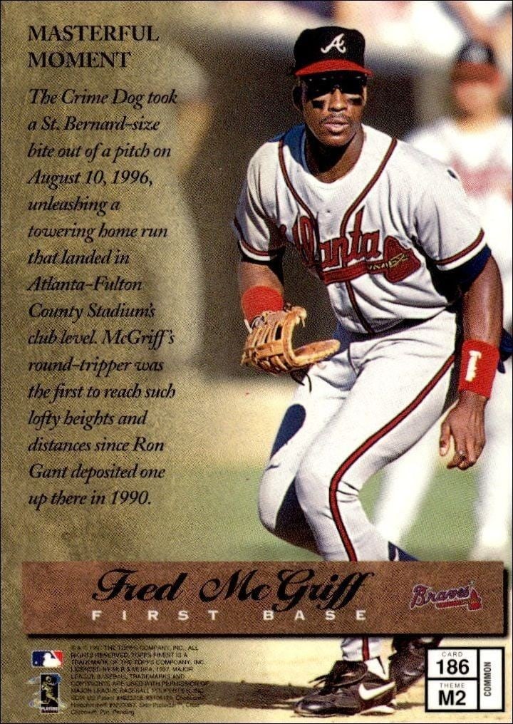 1997 Topps Finest Fred McGriff #186 baseball trading card back