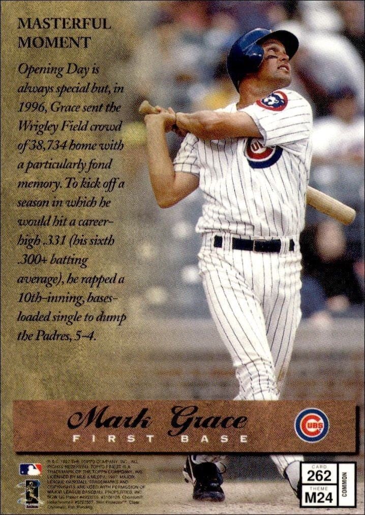 1997 Topps Finest Mark Grace #262 baseball trading card back