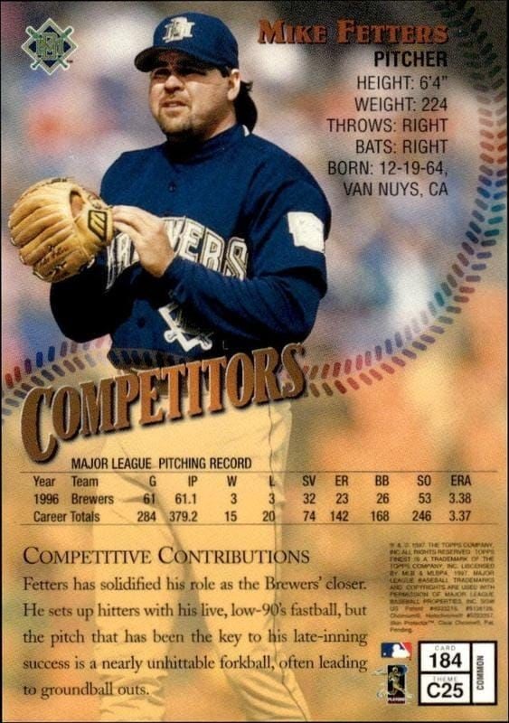 1997 Topps Finest Mike Fetters #184 baseball trading card back