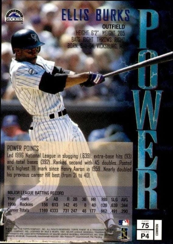 1997 Topps Finest Ellis Burks #75 baseball trading card back