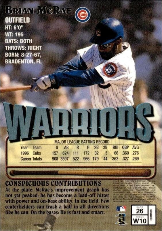 1997 Topps Finest Brian McRae #26 baseball trading card back