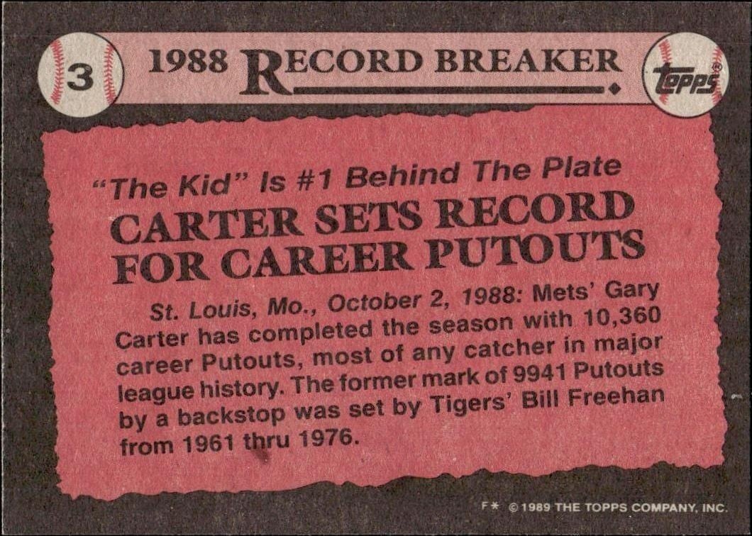 1989 Topps Gary Carter #3 baseball trading card back