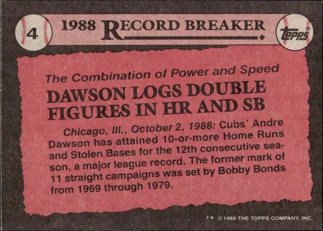 1989 Topps Andre Dawson #4 baseball trading card back