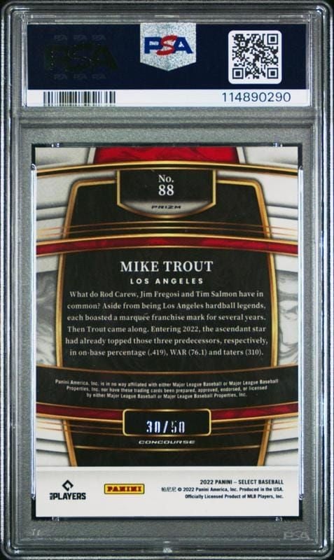 2022 Panini Select Mike Trout #88 baseball trading card back