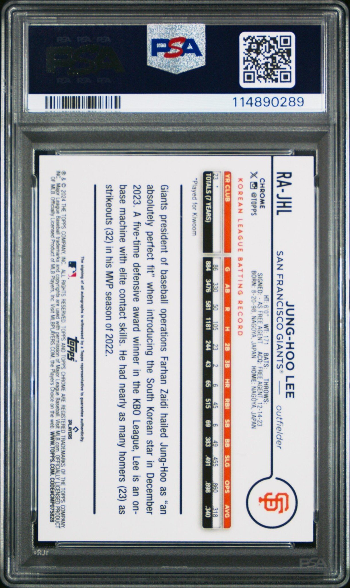 2024 Topps Chrome Jung Hoo Lee #RA-JHL baseball trading card back