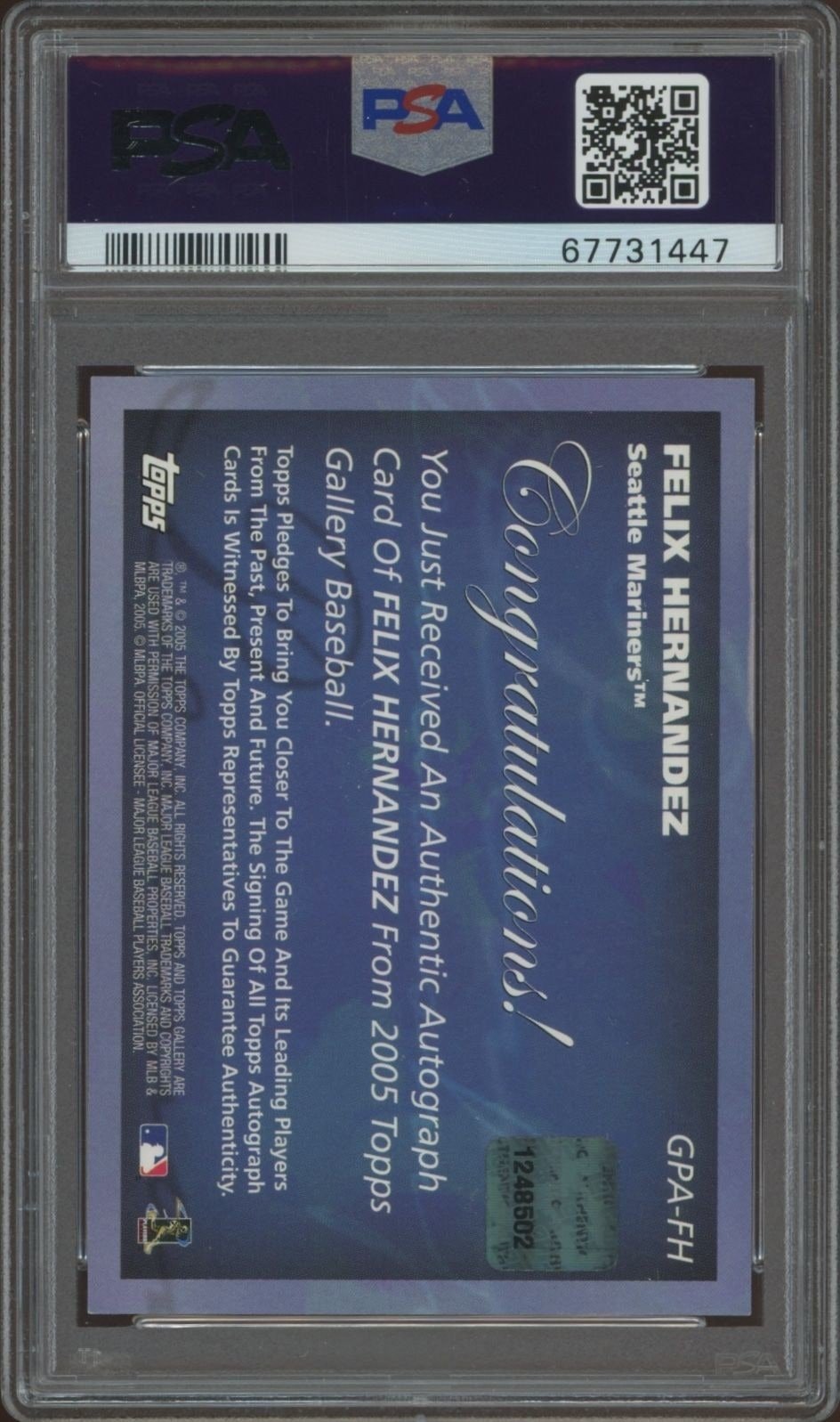 2005 Topps Gallery Felix Hernandez #GPA-FH baseball trading card back