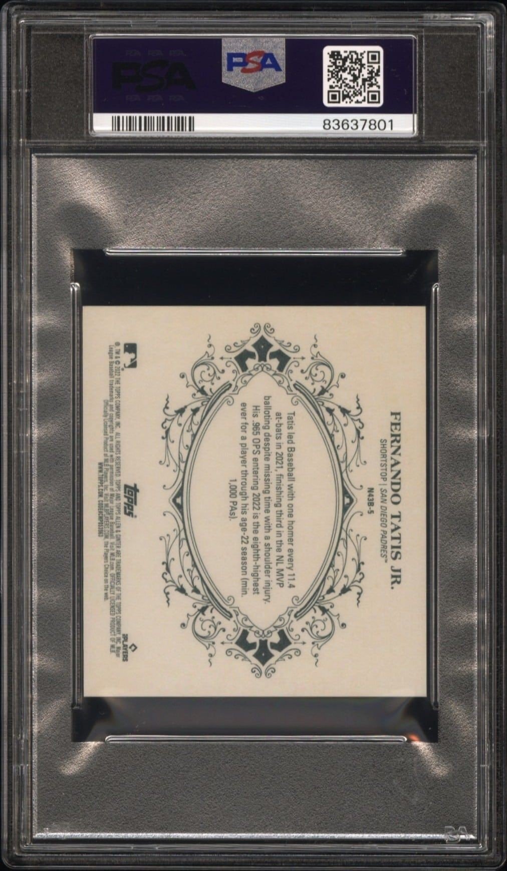 2022 Topps Allen & Ginter Fernando Tatis Jr. #N43B-5 baseball trading card back