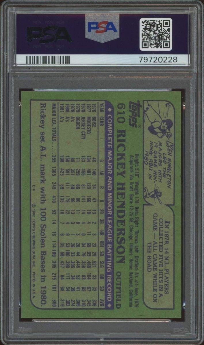 2025-26 Action Packed Rickey Henderson #610 baseball trading card back