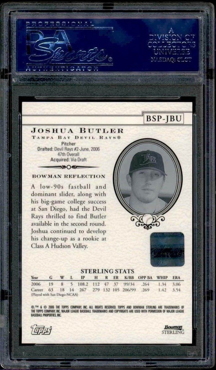 2006 Bowman Sterling Joshua Butler #BSP-JBU baseball trading card back