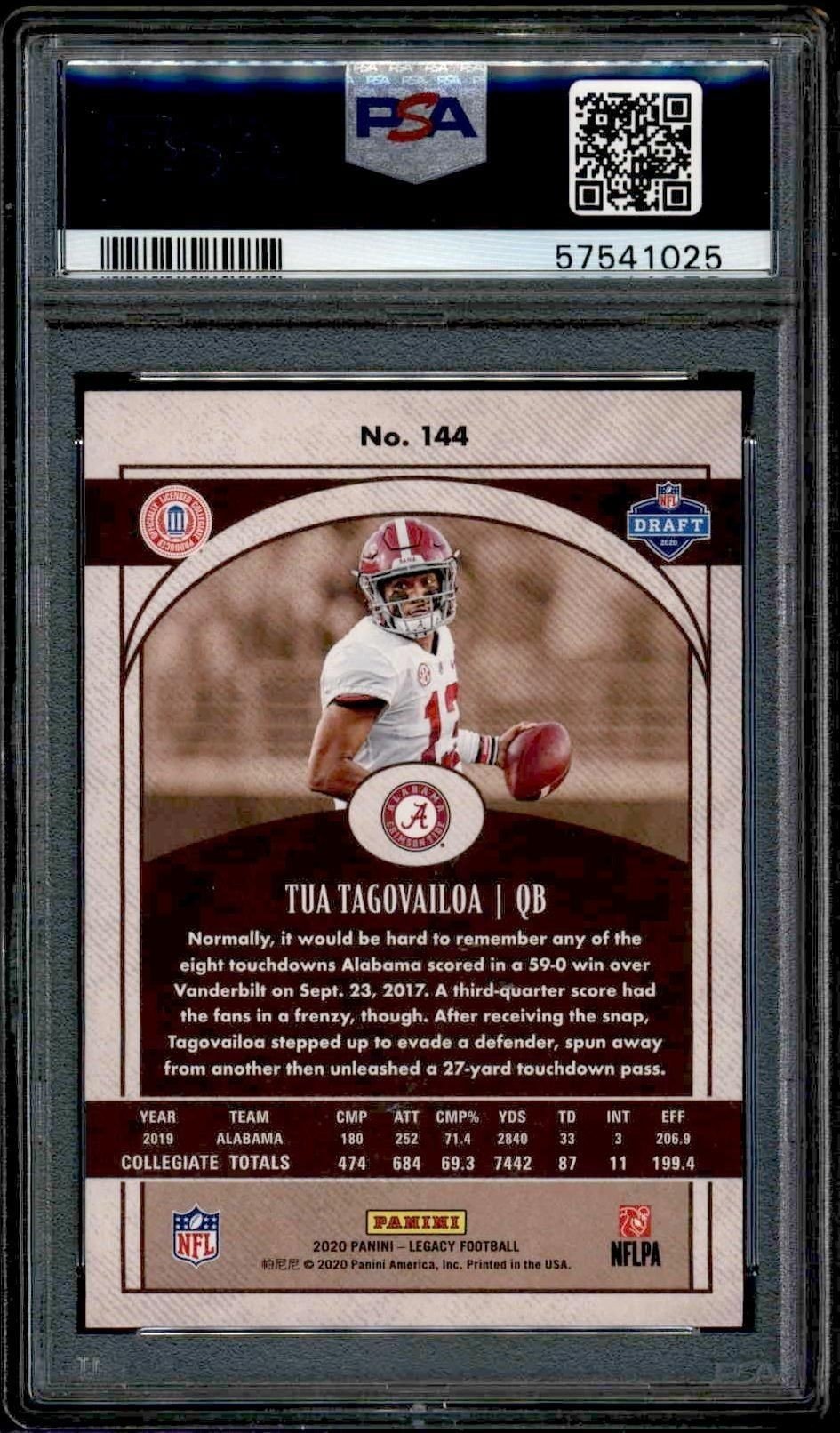 2020 Panini Legacy Tua Tagovailoa #144 football trading card back