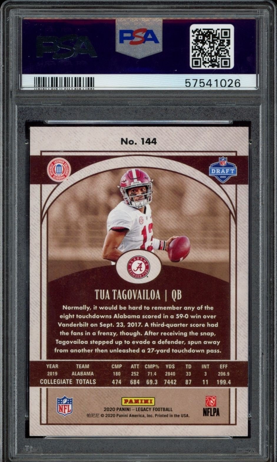 2020 Panini Legacy Tua Tagovailoa #144 football trading card back