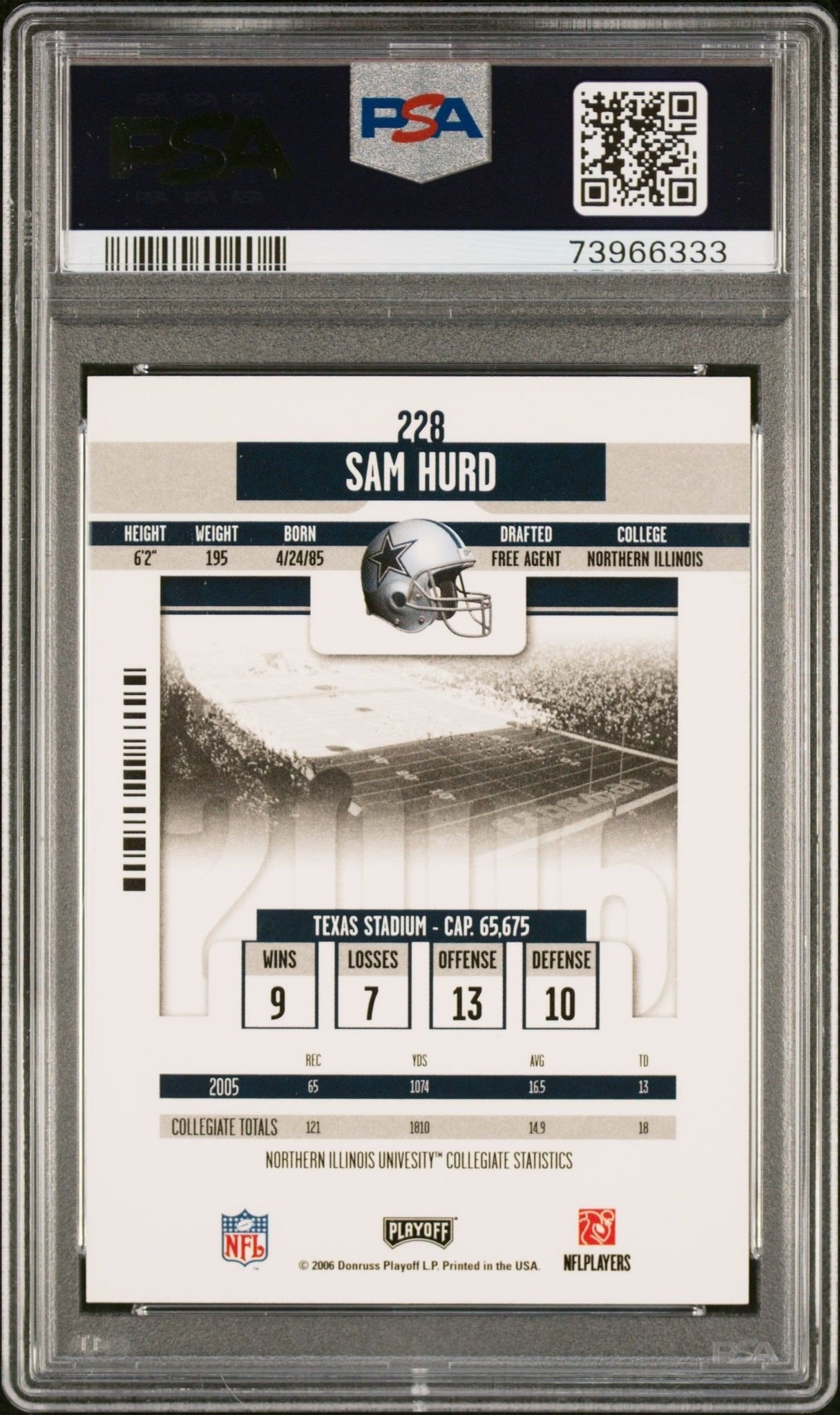 2006 Playoff Contenders Sam Hurd #228 football trading card back