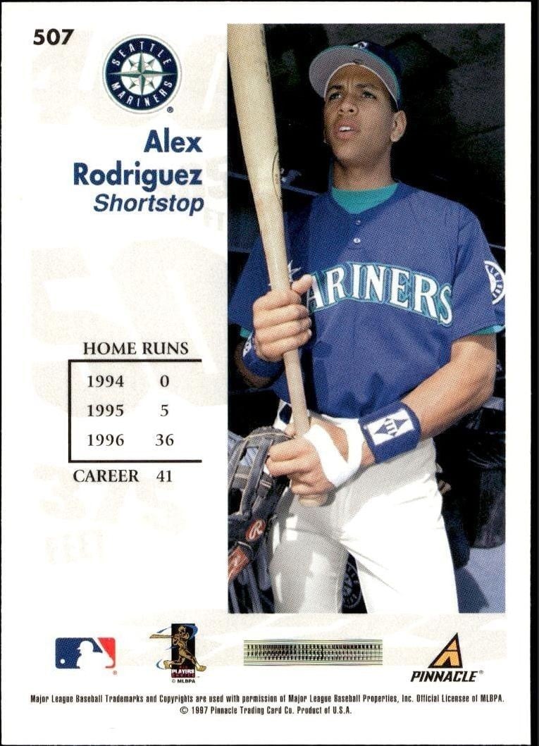 1997 Pinnacle Score Alex Rodriguez #507 baseball trading card back