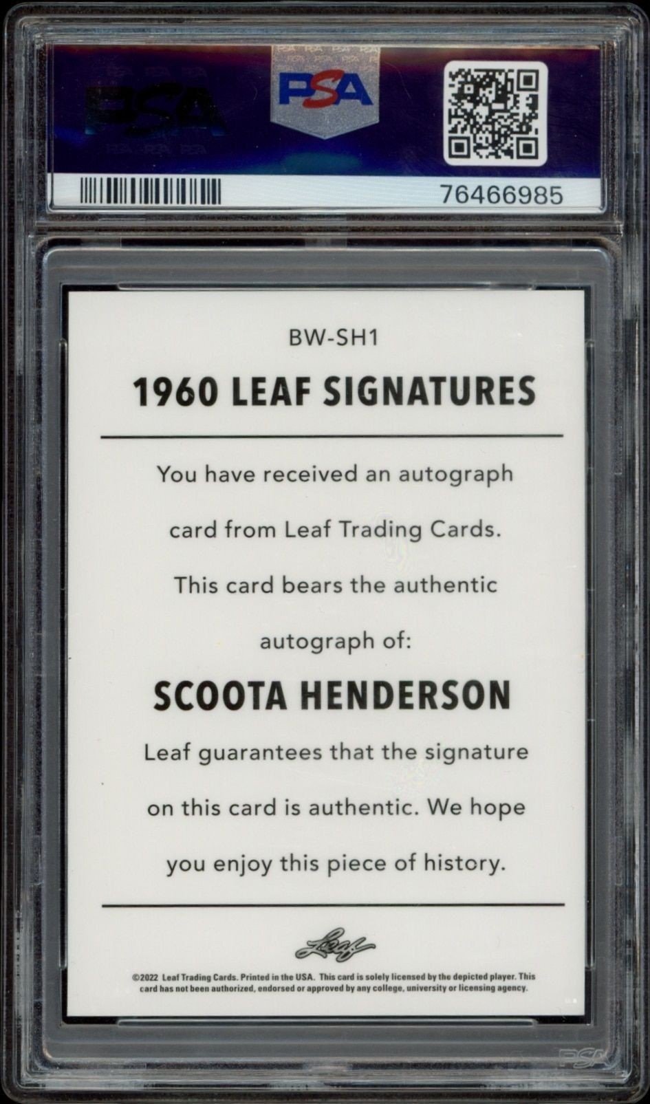 2021-22 Leaf Memories Scoota Henderson #BW-SH1 basketball trading card back