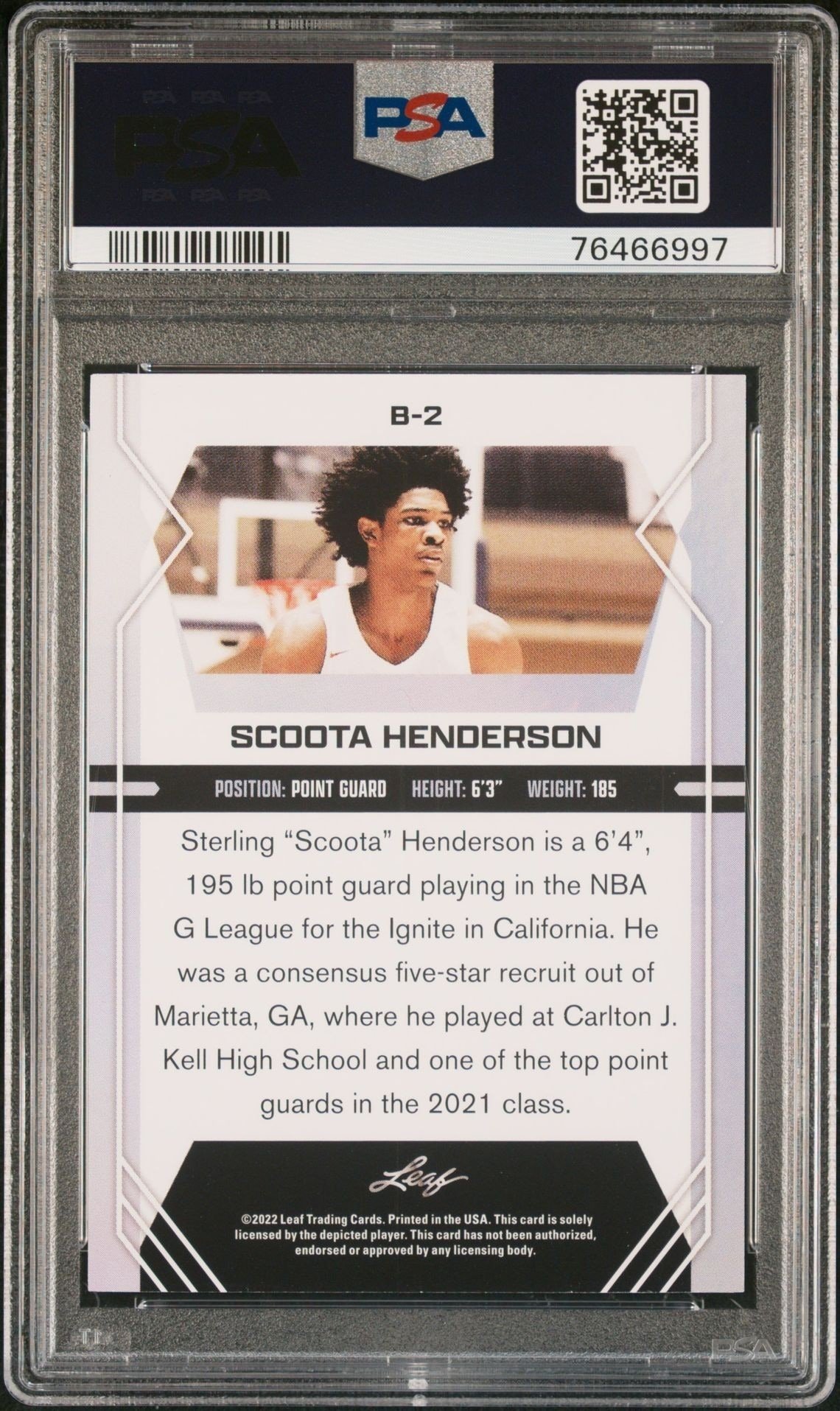 2022-23 Leaf Draft Scoot Henderson #B-2 basketball trading card back