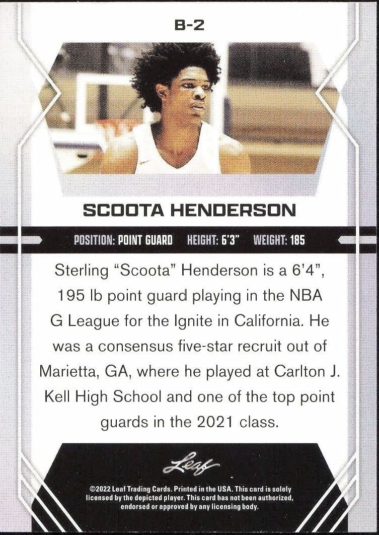 2022-23 Leaf Draft Scoot Henderson #B-2 basketball trading card back