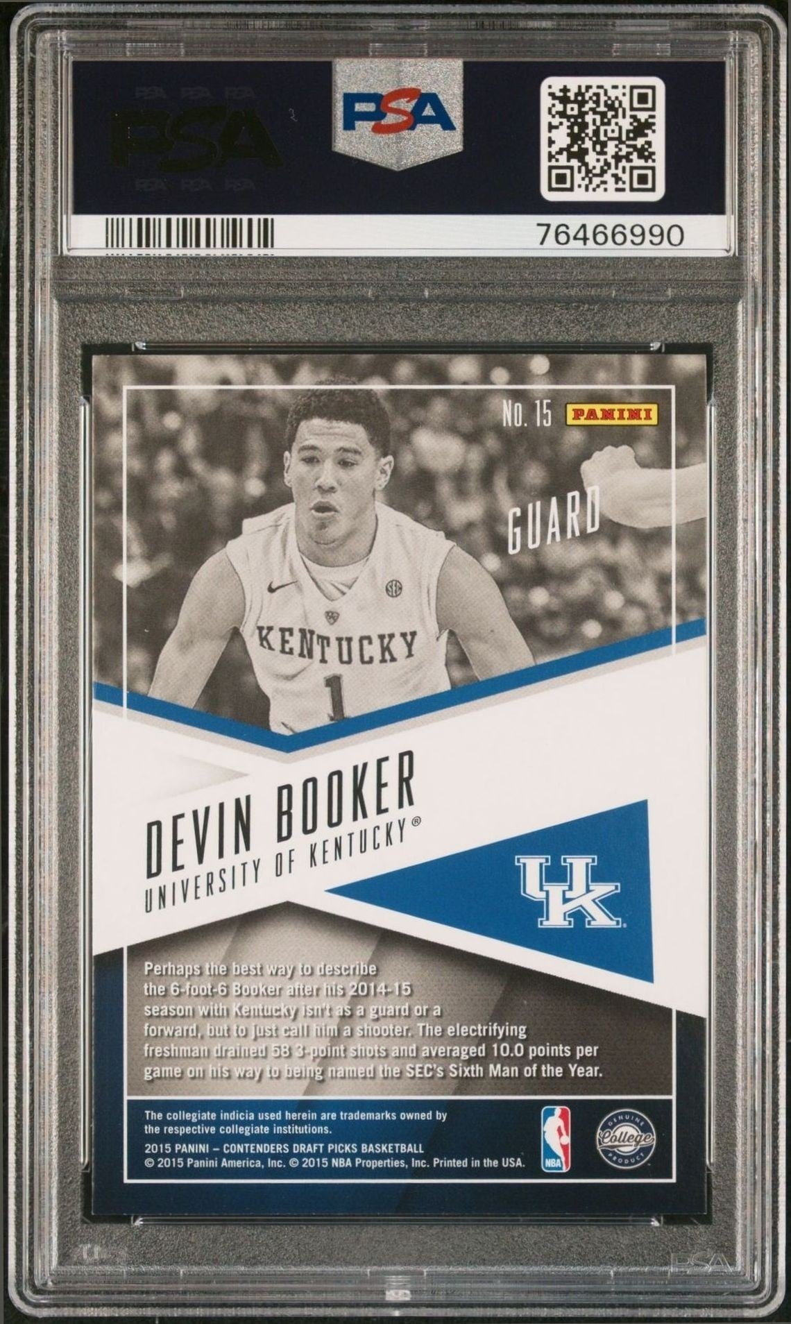 2015-16 Panini Contenders Draft Picks Devin Booker #15 basketball trading card back