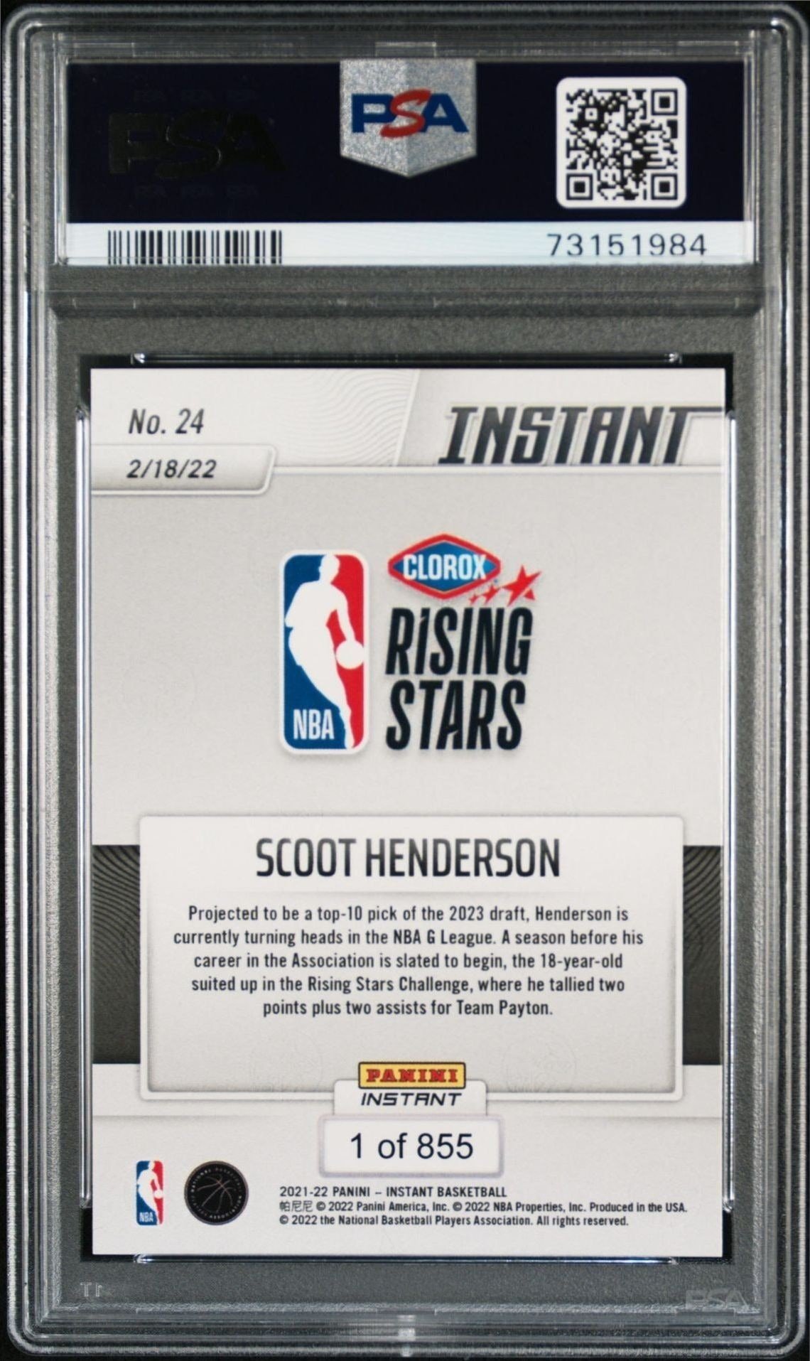 2021-22 Panini Instant Scoot Henderson #24 basketball trading card back