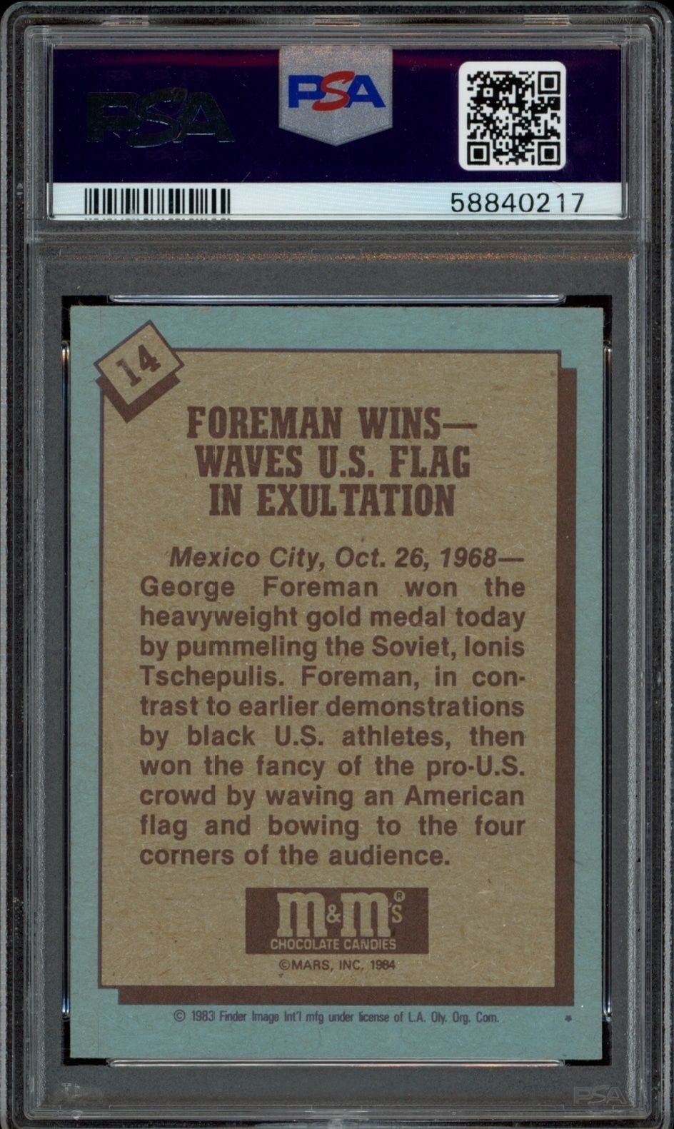 1983 Topps M & M's George Foreman #14 boxing trading card back