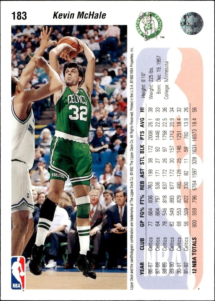 1992-93 Upper Deck Kevin McHale #183 basketball trading card back