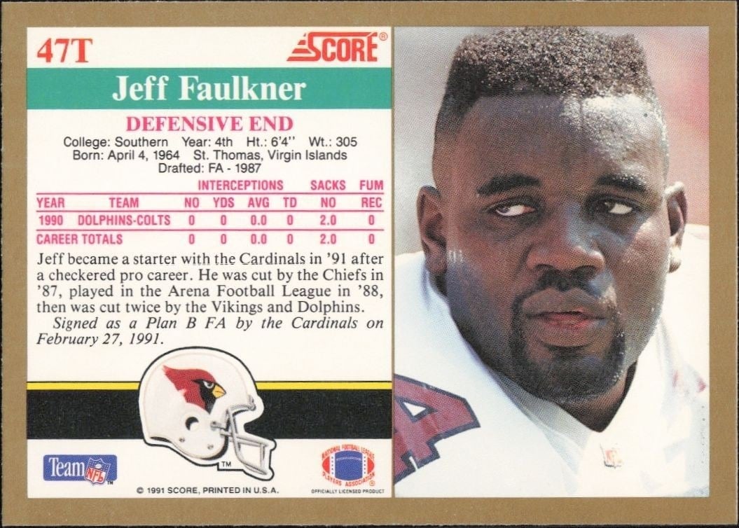 1991 Score Supplemental Jeff Faulkner #47T football trading card back