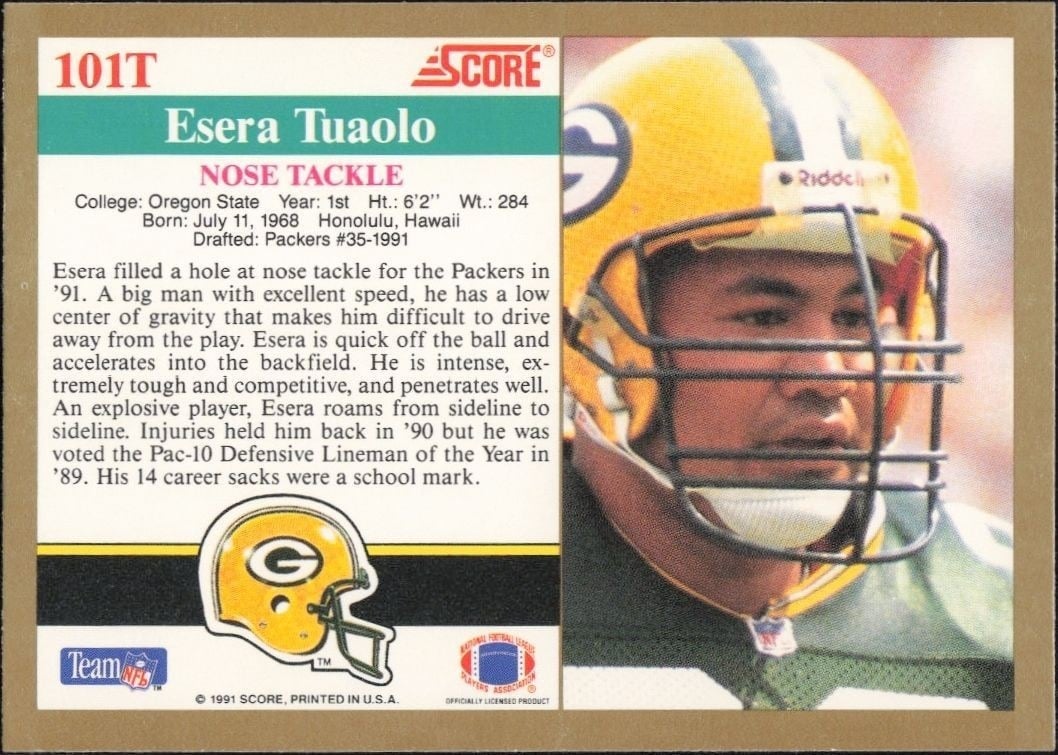 1991 Score Supplemental Esera Tuaolo #101T football trading card back