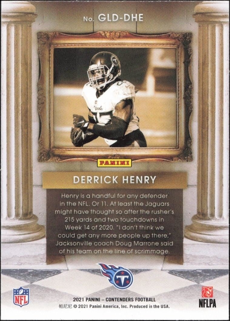 2021 Panini Contenders Derrick Henry #GLD-DHE football trading card back