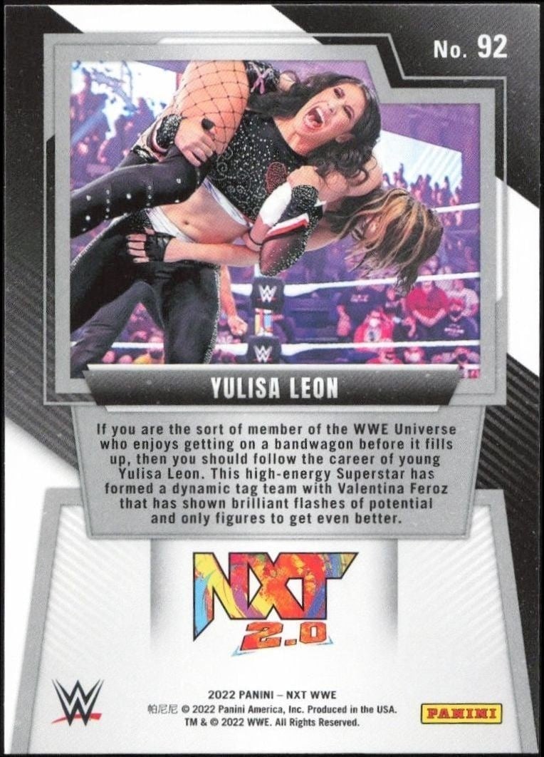 2022 Panini NXT 2.0 WWE Yulisa Leon #92 wrestling trading card back