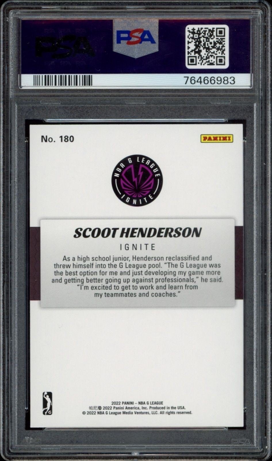 2022-23 Panini NBA G League Scoot Henderson #180 basketball trading card back