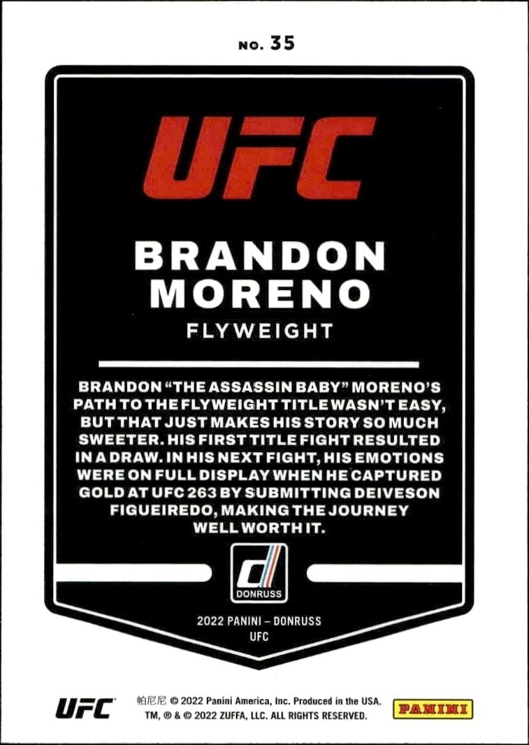 2022 Donruss UFC Brandon Moreno #35 mma trading card back