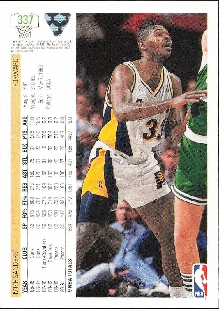 1991-92 Upper Deck Mike Sanders #337 basketball trading card back