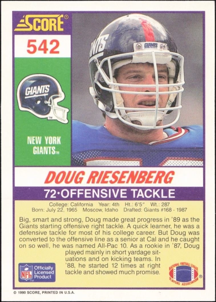 1990 Score Doug Riesenberg #542 football trading card back
