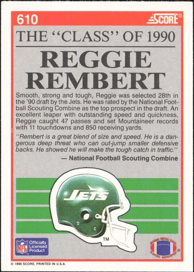 1990 Score Reggie Rembert #610 football trading card back