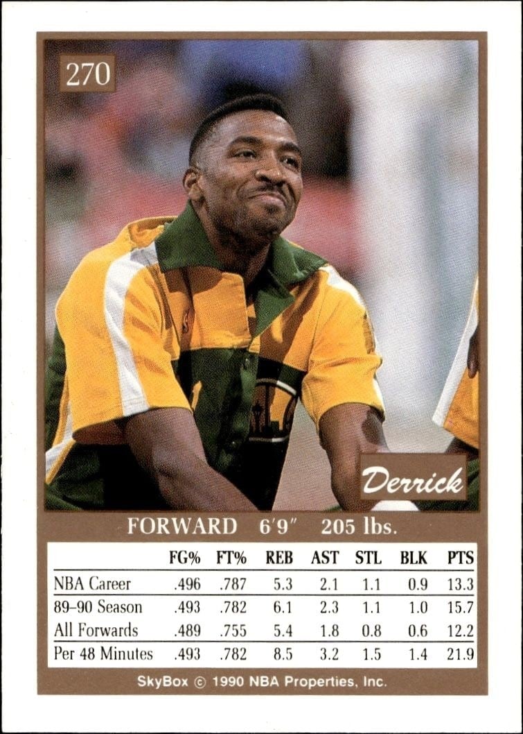 1990-91 Skybox Derrick McKey #270 basketball trading card back