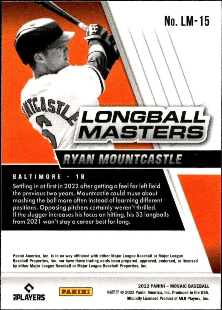 2022 Panini Mosaic Ryan Mountcastle #LM-15 baseball trading card back