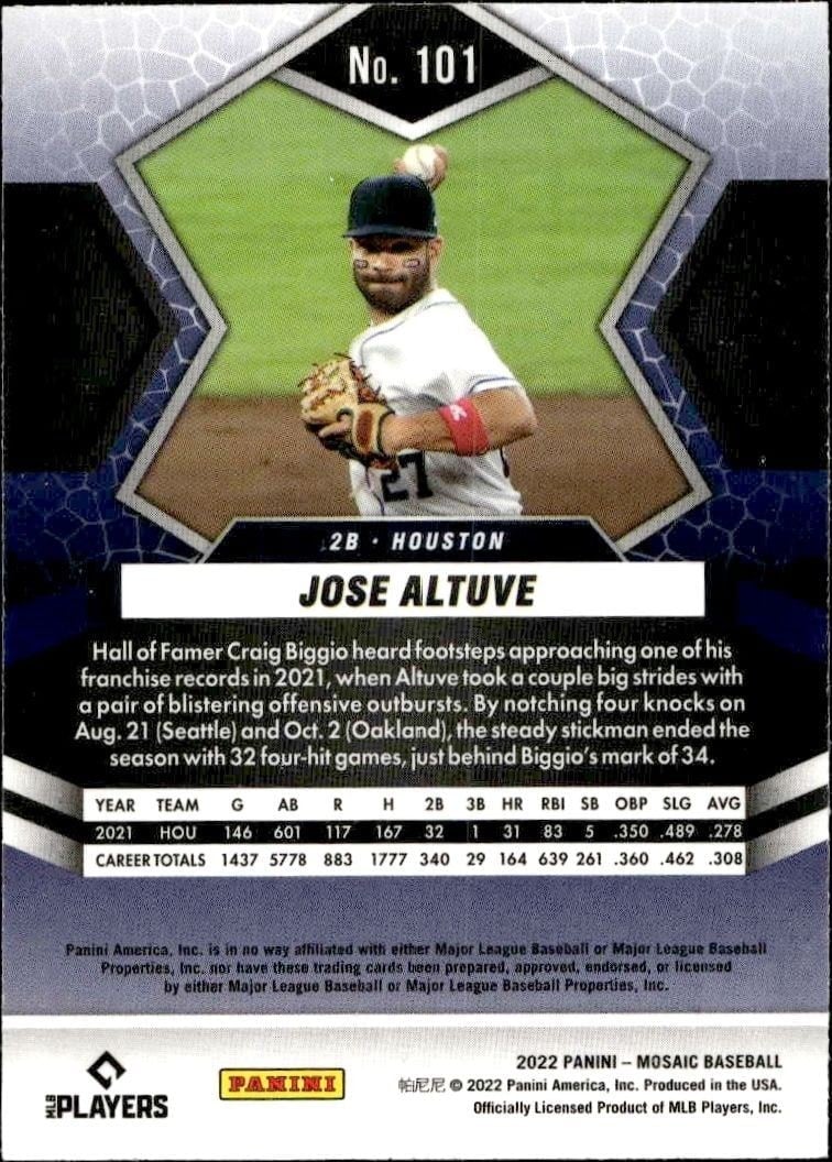 2022 Panini Mosaic Jose Altuve #101 baseball trading card back