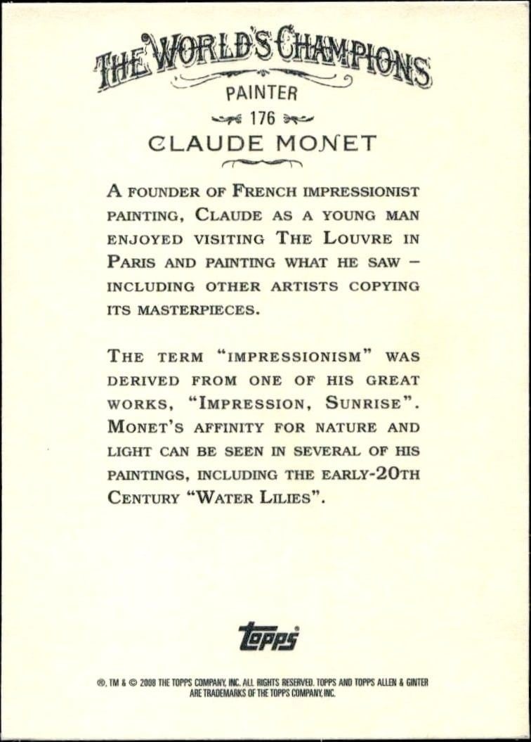 2008 Topps Allen & Ginter Claude Monet #176 baseball trading card back