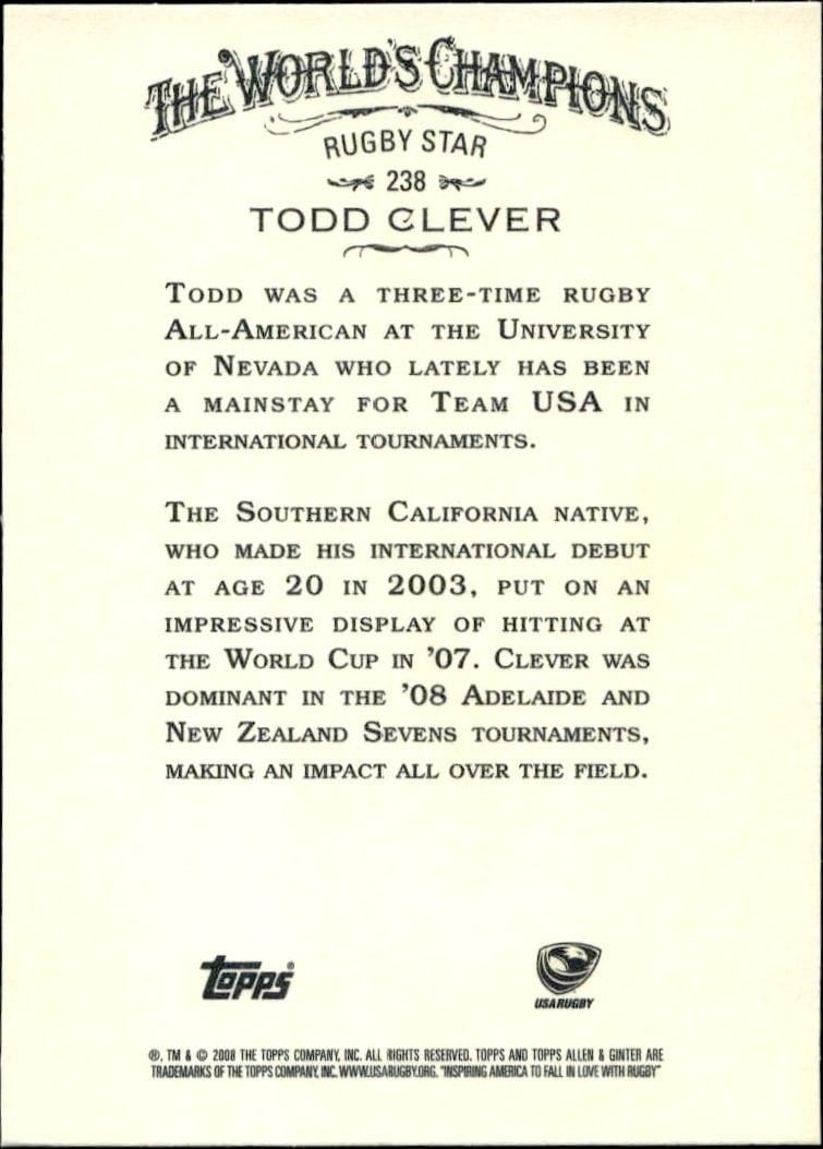 2008 Topps Allen & Ginter Todd Clever #238 baseball trading card back