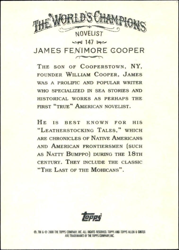 2008 Topps Allen & Ginter James Fenimore Cooper #147 baseball trading card back