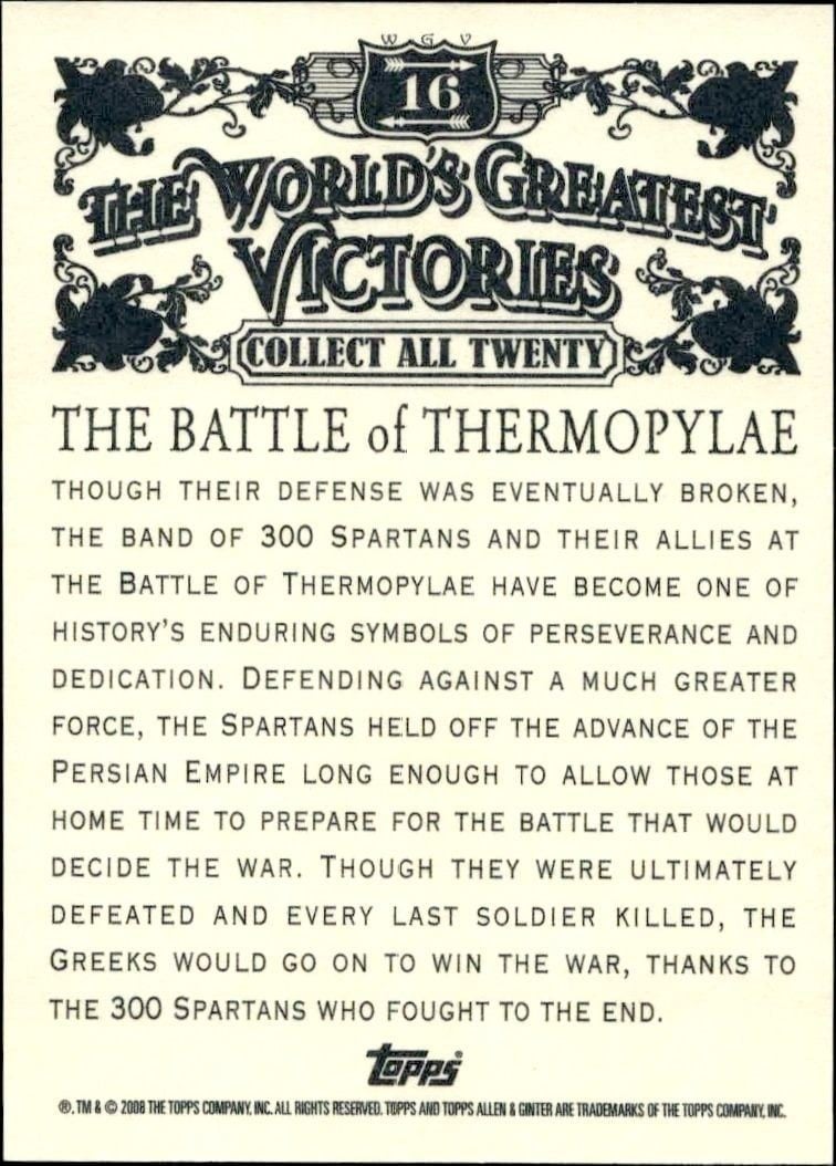 2008 Topps Allen & Ginter The Battle Of Thermopylae #WGV16 baseball trading card back